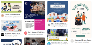 Image shows examples of "volunteers needed" flyers designed using Canva.